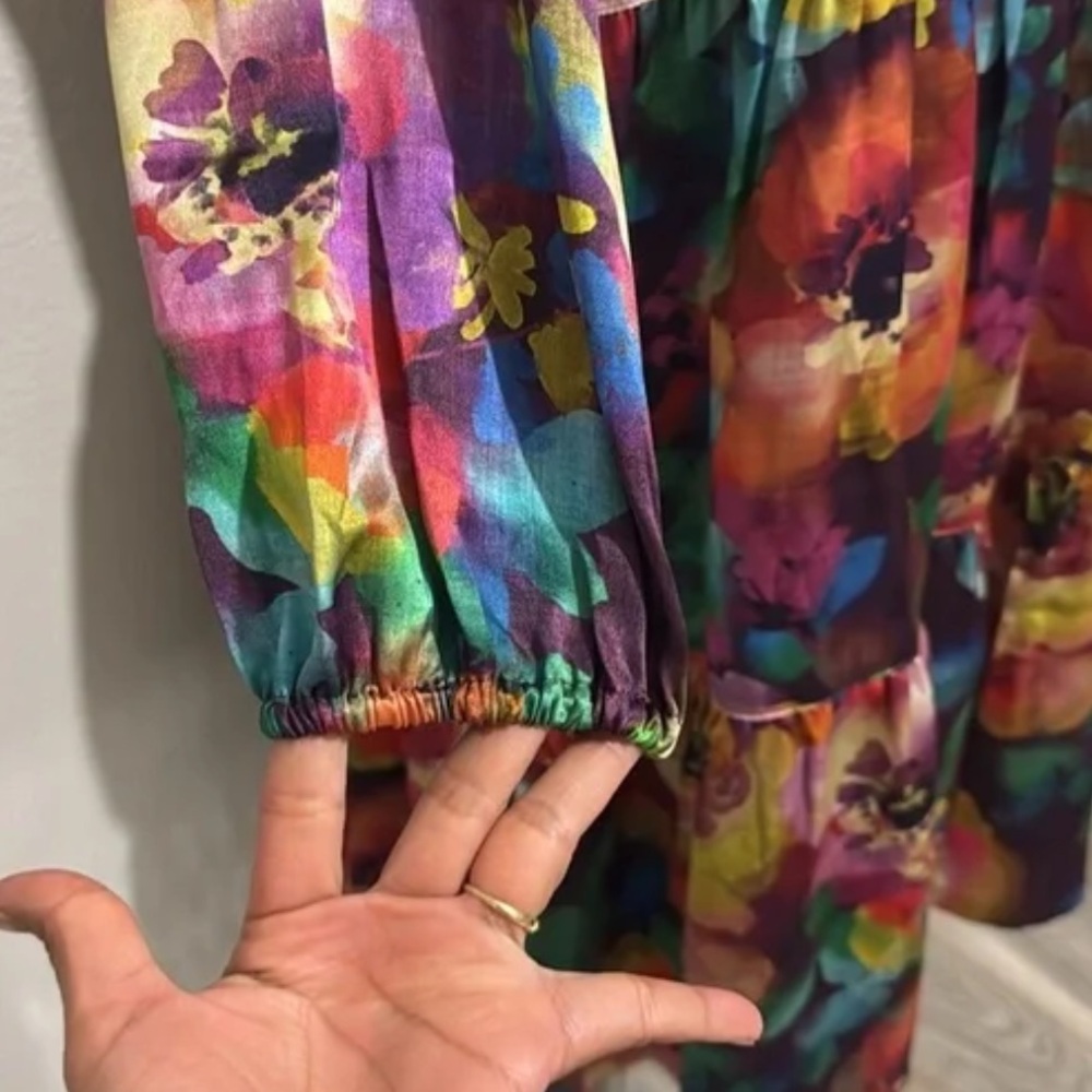 New Johnny Was 100% Silk SMOCKED NECK FIELD DRESS - Picture 15 of 16